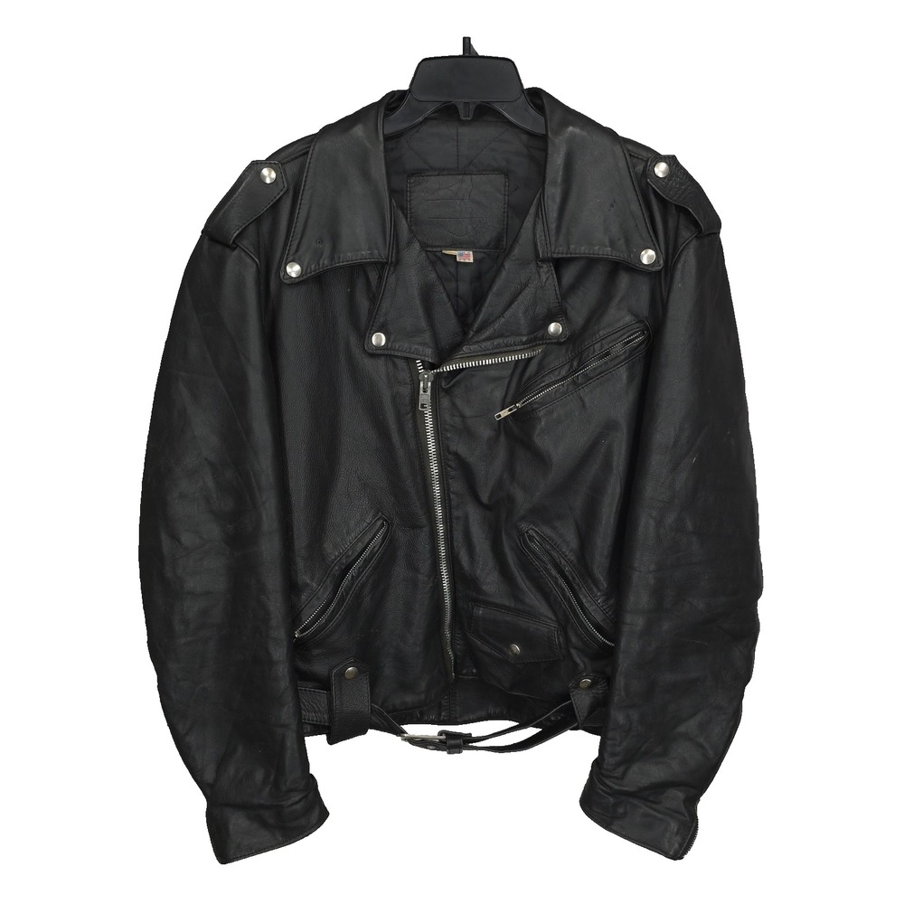 Vtg Harley Davidson Leather Jacket Mens 46 R Black Bomber D Pocket USA Moto Belt